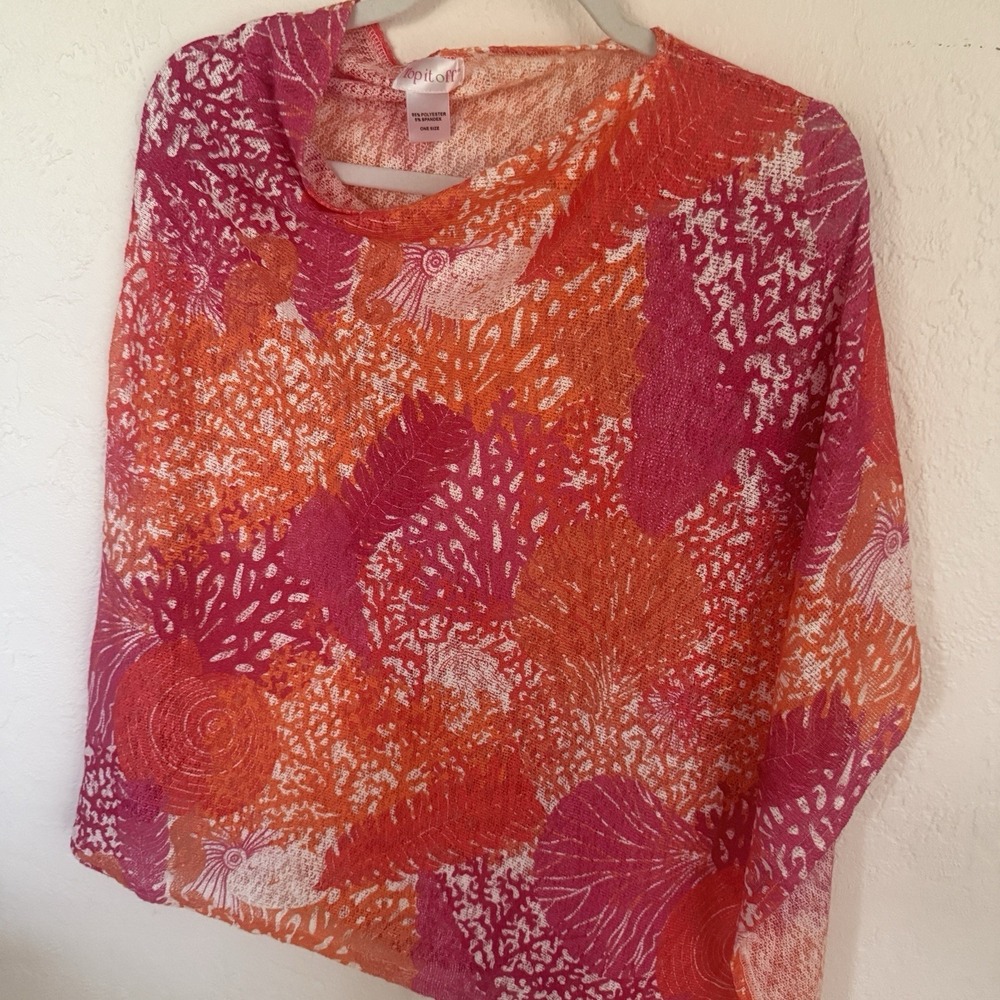 Top It‎ Off Womens Poncho 3-in-1 Wrap Orange Hot Pink Coral One Size Brand New